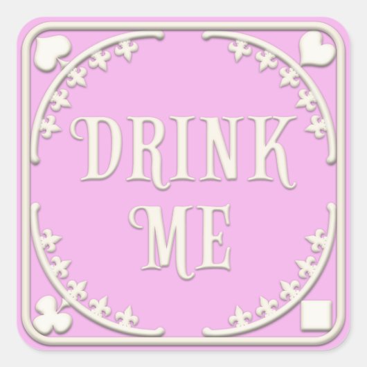 "Drink mij" Wonderland Tea Party Enchanting Pink Vierkante Sticker (Voorkant)