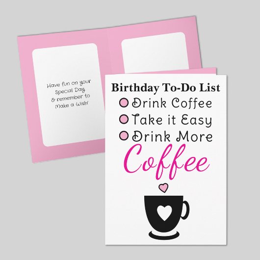 Drink more coffee white pink birthday kaart