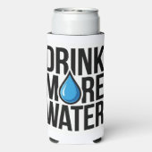 DRINK MORE WATER with a blue drop icon Seltzer Blikjeskoeler (Seltzer Achterkant)