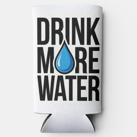 DRINK MORE WATER with a blue drop icon Seltzer Blikjeskoeler (Voorkant)