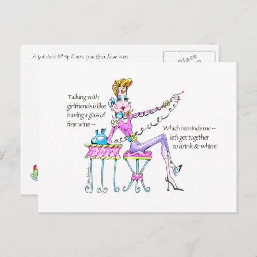 Drink n' Whine briefkaart (Voorkant / Achterkant)