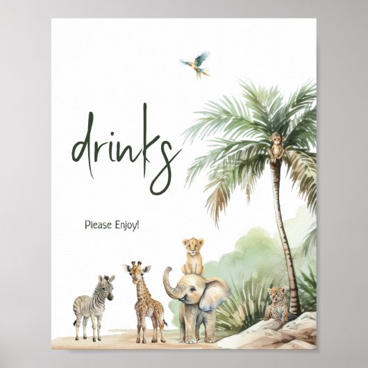 Drink oerwoud Safari Animals Baby shower Poster (Voorkant)