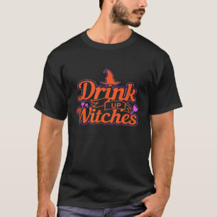 Drink omhoog heksen grappige halloween wijn t-shirt