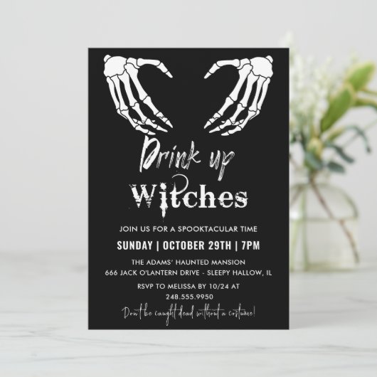 Drink omhoog heksen grijs halloween feest kaart (Staand voorkant)