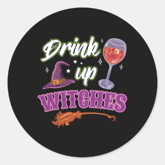 Drink omhoog heksen halloween wijn Drink sjir Ronde Sticker