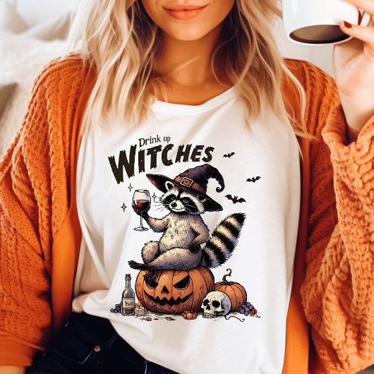 Drink Omhoog Heksen  Raccoon Halloween T-shirt