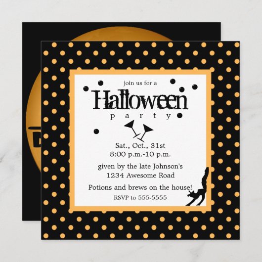 Drink omhoog heksen Sinaasappel polka dot hallowee Kaart (Voorkant / Achterkant)