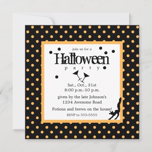 Drink omhoog heksen Sinaasappel polka dot hallowee Kaart (Voorkant)