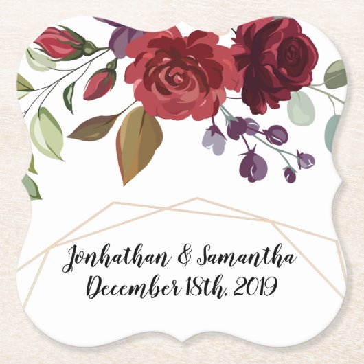 Drink onderzetters Witte Rozen Goud Geometrisch Bl (Voorkant)