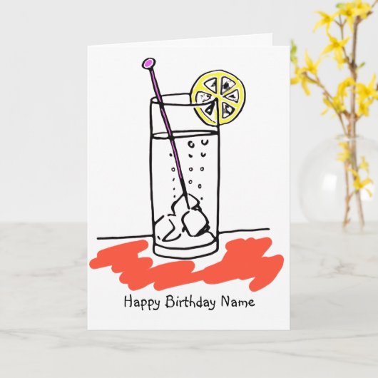 Drink op een glazen verjaardag kaart (Gele Bloem)