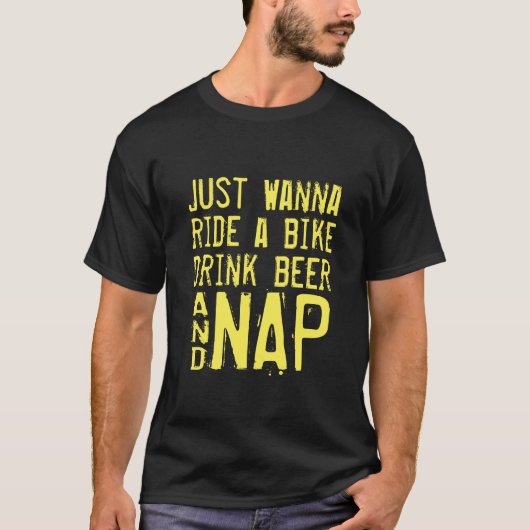 drink op fietsen bibberen dutje grappig motorrijde t-shirt (Voorkant)