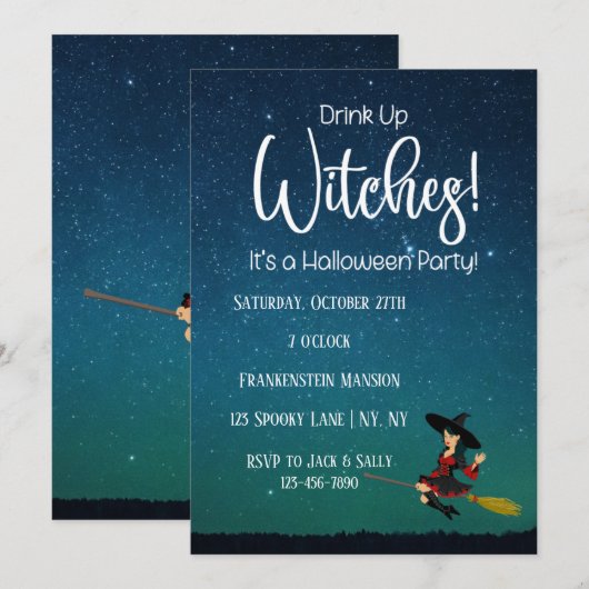 Drink op getuigen Dark Halloween Party Invitation Kaart (Voorkant / Achterkant)