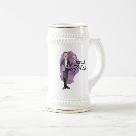 Drink op heksen Funny Wordplay Halloween Party Bierpul (Voorkant rechts)