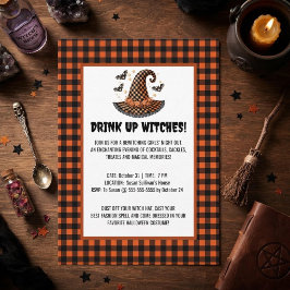 Drink Op Heksen Gingham Heksenhoed Halloween Kaart