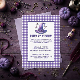 Drink Op Heksen Gingham Heksenhoed Halloween Kaart