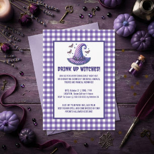 Drink Op Heksen Gingham Heksenhoed Halloween Kaart