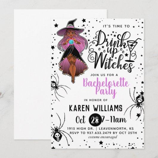 Drink op heksen Halloween Bachelorette Party Invi Kaart (Voorkant / Achterkant)
