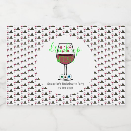 Drink op heksen Halloween Bachelorette Sparkling Wijnetiket (Enkel label)