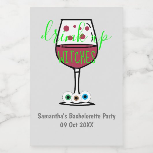 Drink op heksen Halloween Bachelorette Wijn Etiket (Enkel label)