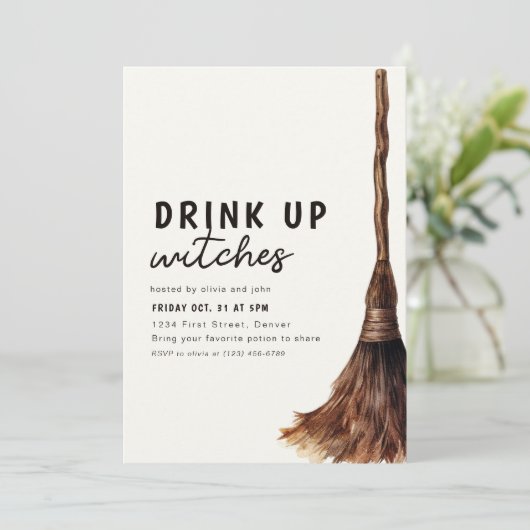 Drink Op Heksen Halloween Feest Uitnodiging (Staand voorkant)