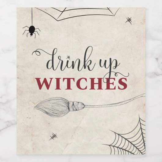 Drink op heksen Halloween Volle Magic Witch Party Wijn Etiket (Enkel label)