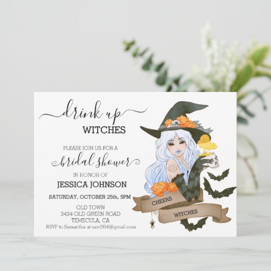 Drink op heksen Halloween Vrijgezellenfeest Kaart (Staand voorkant)