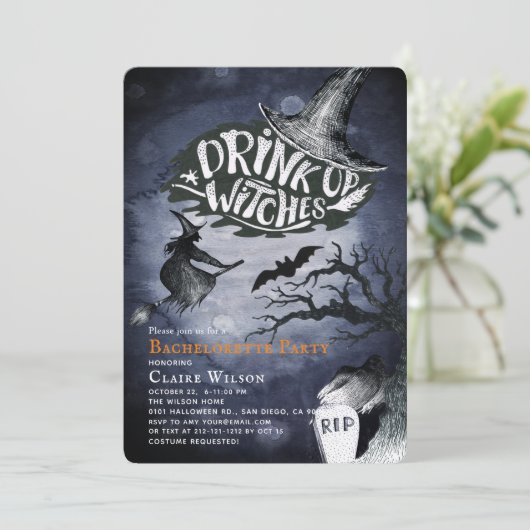 Drink op heksen Night Bachelorette Party Kaart (Staand voorkant)