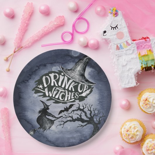 Drink op heksen Night Sky Halloween Papieren Bordje (Feest)