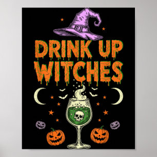 Drink Op Heksen Paarse Hoed Grappig Halloween Mann Poster