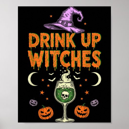 Drink Op Heksen Paarse Hoed Grappig Halloween Mann Poster (Voorkant)