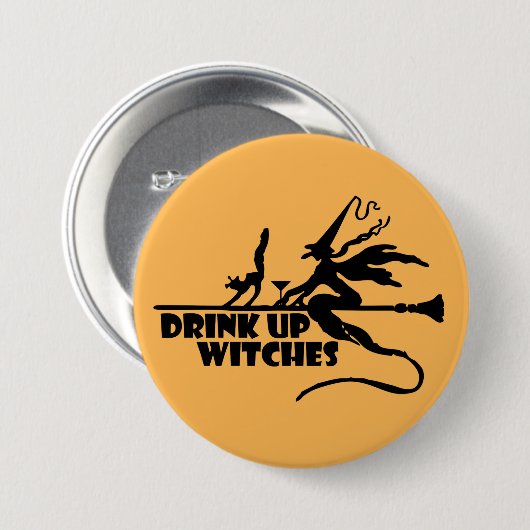 Drink op heksen ronde button 7,6 cm (Voorkant /achterkant)