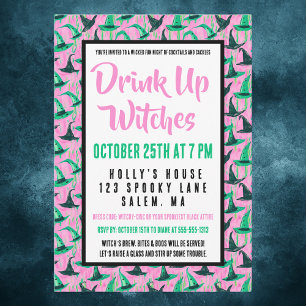Drink Op Heksen Roze Halloween Damesfeest Kaart