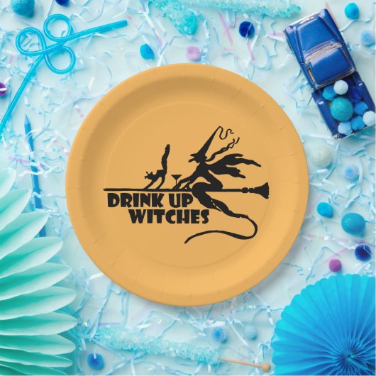 Drink op heksen, sinaasappel papieren bordje (Feest)