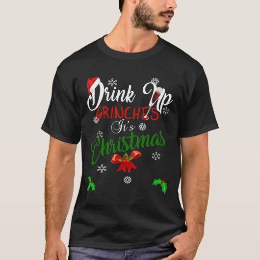 Drink op kerst met Design voor wijn T-shirt (Voorkant)