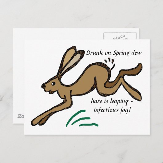Drink op lentedauw, haas springt briefkaart (Voorkant / Achterkant)
