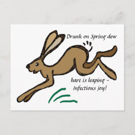 Drink op lentedauw, haas springt briefkaart