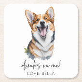 Drink op mij! Pembroke Welsh Corgi Dog Pet Wedding Kartonnen Onderzetters (Voorkant)