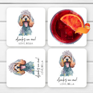 Drink op mij! poedel hond huisdier bruiloft kartonnen onderzetters
