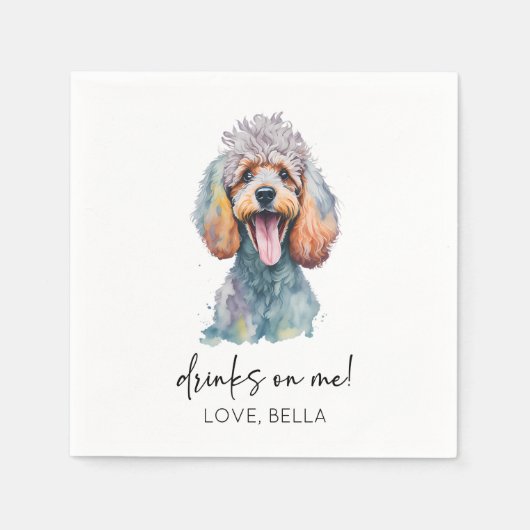 Drink op mij! poedel hond huisdier bruiloft servet (Voorkant)