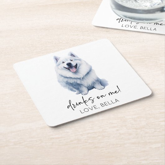Drink op mij! Samoyed Hond Pet Bruiloft Kartonnen Onderzetters (Schuin)