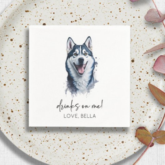 Drink op mij! Siberische Husky Hond Pet Bruiloft Servet