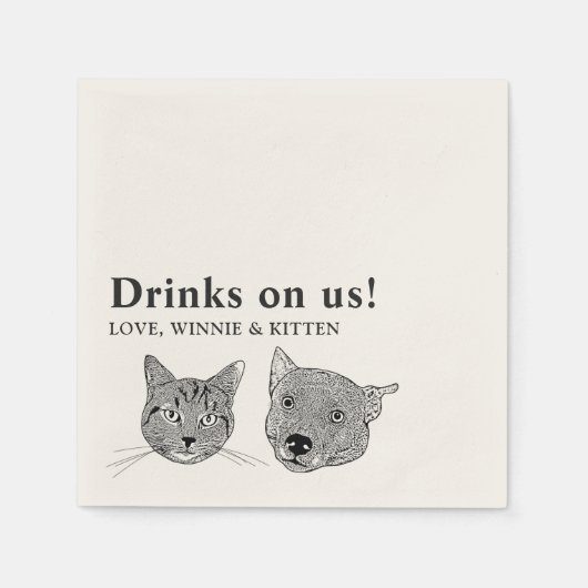Drink op ons huisdieren aangepaste hand tekening b servet (Voorkant)