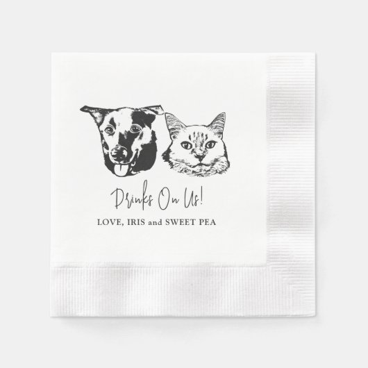 Drink op ons huisdieren aangepaste hand tekening b servet (Voorkant)