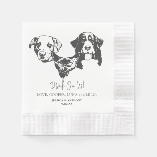 Drink op ons huisdieren aangepaste hand tekening b servet (Voorkant)