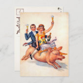  Drink Paar Riding Pig Briefkaart (Voorkant / Achterkant)