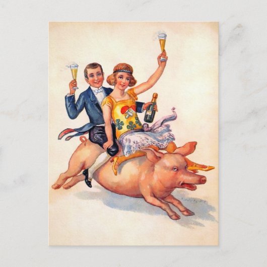  Drink Paar Riding Pig Briefkaart (Voorkant)