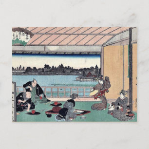 Drink partij in restaurant door Andō,Hiroshige Briefkaart