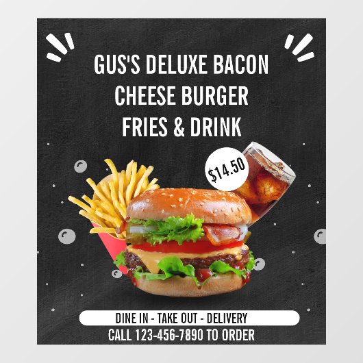 Drink Restaurant met Deluxe Burger Fries aanpassen Raamsticker (Vel)