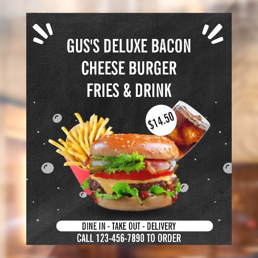 Drink Restaurant met Deluxe Burger Fries aanpassen Raamsticker (Vel 2)