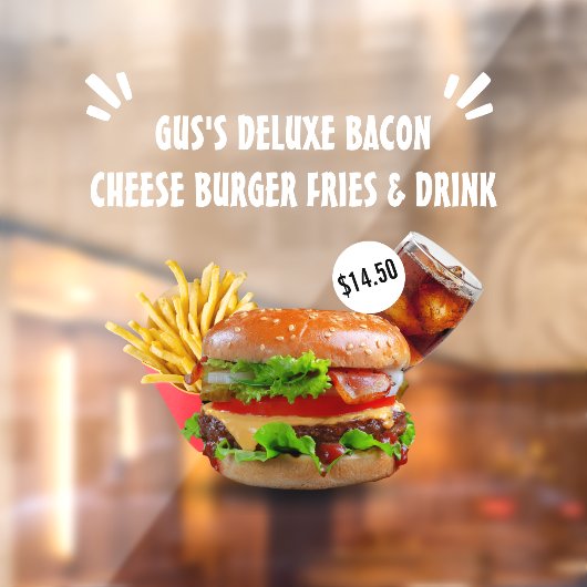Drink Restaurant met Deluxe Burger Fries aanpassen Raamsticker (Vel 2)